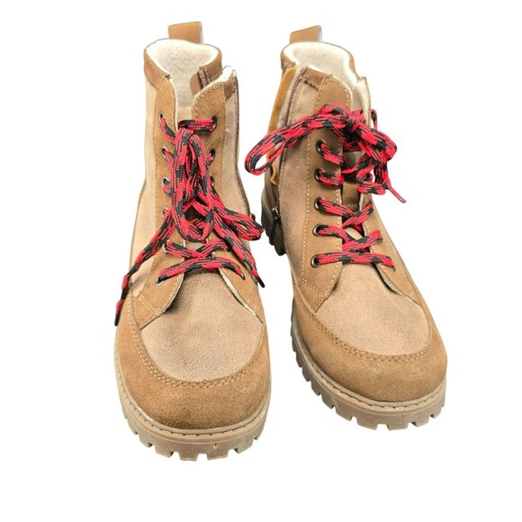 Tan Ridge Womens Lace-Up Ankle Boots Red Laces Side Zippers 7M Faux Suede JJ3906 - Picture 7 of 13